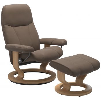 Fotoliu recliner cu taburet Stressless Consul Classic M cadru Oak tapiterie piele Batik Mole