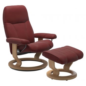 Fotoliu recliner cu taburet Stressless Consul Classic M cadru Oak tapiterie piele Paloma Cherry