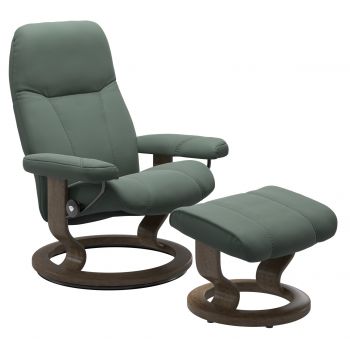 Fotoliu recliner cu taburet Stressless Consul Classic M cadru Smoked Oak tapiterie piele Paloma Sage