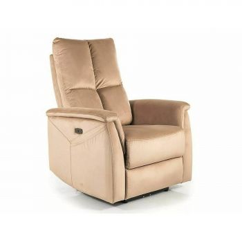 Fotoliu cu Recliner Si Masaj, Selle 129M, 76x94-160x96 cm, Catifea, Beige