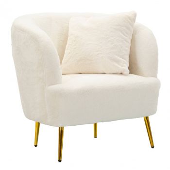 Fotoliu cu perna decorativa Soffy, Mauro Ferretti, 73x66x78 cm, lemn de pin/piele ecologica, alb/auriu Fotoliu cu perna decorativa Soffy, Mauro Ferretti, 73x66x78 cm, lemn de pin/piele ecologica, alb/auriu