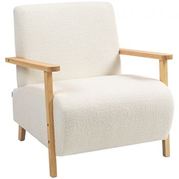 HOMCOM Fotoliu de Living din Material Sherpa și Lemn Stil Nordic, Crem | Aosom Romania HOMCOM Fotoliu de Living din Material Sherpa și Lemn Stil Nordic, Crem | Aosom Romania