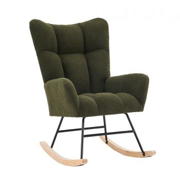 Scaun balansoar modern cu spătar înalt și brațe, țesătură din catifea Teddy confortabilă, potrivit pentru living, dormitor și spații interioare, Verde Scaun balansoar modern cu spătar înalt și brațe, țesătură din catifea Teddy confortabilă, potrivit pentru living, dormitor și spații interioare, Verde