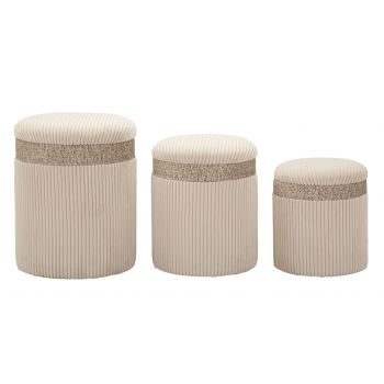 Set 3 taburete cu spatiu de depozitare Cream, Mauro Ferretti, 40.5x49.5 cm, MDF/poliester, crem Set 3 taburete cu spatiu de depozitare Cream, Mauro Ferretti, 40.5x49.5 cm, MDF/poliester, crem