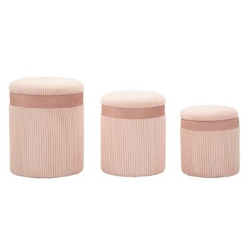 Set 3 taburete cu spatiu de depozitare Pink, Mauro Ferretti, 40.5x49.5 cm, MDF/poliester, roz Set 3 taburete cu spatiu de depozitare Pink, Mauro Ferretti, 40.5x49.5 cm, MDF/poliester, roz
