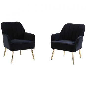 Set de 2 fotolii de living din catifea, Design ergonomic, Negru Set de 2 fotolii de living din catifea, Design ergonomic, Negru