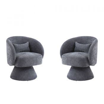 Set de 2 scaune moderne pentru living și dormitor, rotative la 360°, Gri Set de 2 scaune moderne pentru living și dormitor, rotative la 360°, Gri