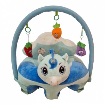 Fotoliu bebelusi cu spatar, sustinere picioare si arcada cu jucarii, Unicornul bleu Fotoliu bebelusi cu spatar, sustinere picioare si arcada cu jucarii, Unicornul bleu