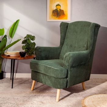Fotoliu Fossby Faso, Homla, 86x85x108 cm, lemn/catifea din poliester, verde Fotoliu Fossby Faso, Homla, 86x85x108 cm, lemn/catifea din poliester, verde