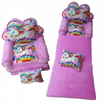 Fotoliu si perna Unicornul Curcubeu, cu 3 placi, Extensibil la 115 cm Fotoliu si perna Unicornul Curcubeu, cu 3 placi, Extensibil la 115 cm