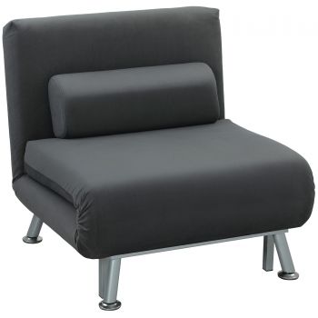 HOMCOM Fotoliu-Pat Single Reglabil din Material cu Aspect de In Gri Închis | Aosom Romania HOMCOM Fotoliu-Pat Single Reglabil din Material cu Aspect de In Gri Închis | Aosom Romania