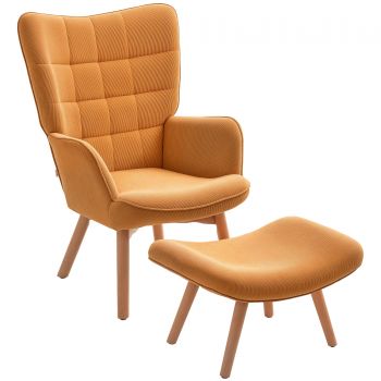 HOMCOM Fotoliu Accent cu Otoman, Fotoliu de Relaxare în Aspect de Catifea, Fotoliu cu Brate din Lemn, pentru Living, Maro | Aosom Romania HOMCOM Fotoliu Accent cu Otoman, Fotoliu de Relaxare în Aspect de Catifea, Fotoliu cu Brate din Lemn, pentru Living, Maro | Aosom Romania
