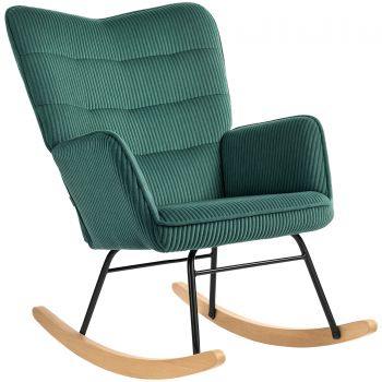 HOMCOM Fotoliu cu Balansoar, Kufen din Lemn de Fag, Captuseala groasa, Verde inchis, Capacitate de 120 kg | Aosom Romania HOMCOM Fotoliu cu Balansoar, Kufen din Lemn de Fag, Captuseala groasa, Verde inchis, Capacitate de 120 kg | Aosom Romania