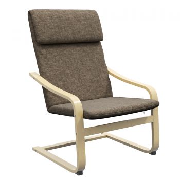 HOMCOM Fotoliu cu brațe și pernă pentru cap, Material textil cu aspect de in, Cadru din lemn, Maro + Natură | Aosom Romania HOMCOM Fotoliu cu brațe și pernă pentru cap, Material textil cu aspect de in, Cadru din lemn, Maro + Natură | Aosom Romania