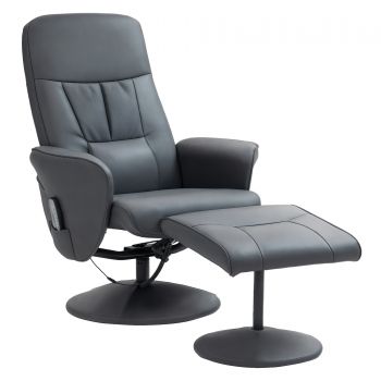 HOMCOM Fotoliu de masaj cu scaun, Scaun ergonomic cu 10 puncte de vibrații, Piele artificială, 76 x 81 x 105 cm, Gri închis | Aosom Romania HOMCOM Fotoliu de masaj cu scaun, Scaun ergonomic cu 10 puncte de vibrații, Piele artificială, 76 x 81 x 105 cm, Gri închis | Aosom Romania
