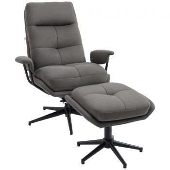 HOMCOM Fotoliu de relaxare cu șezlong, fotoliu cu taburet, spătar reglabil; Microfibră, Gri închis | Aosom Romania HOMCOM Fotoliu de relaxare cu șezlong, fotoliu cu taburet, spătar reglabil; Microfibră, Gri închis | Aosom Romania