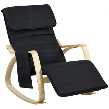 HOMCOM Fotoliu de relaxare cu leagăn fotoliu de relaxare cu suport de picioare reglabil, buzunar lateral și suport pentru cap, negru | Aosom Romania HOMCOM Fotoliu de relaxare cu leagăn fotoliu de relaxare cu suport de picioare reglabil, buzunar lateral și suport pentru cap, negru | Aosom Romania