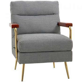 HOMCOM Fotoliu în stil retro, fotoliu de accent, model de pauni, elemente de lemn, miez de arcuri, Negru + Alb | Aosom Romania HOMCOM Fotoliu în stil retro, fotoliu de accent, model de pauni, elemente de lemn, miez de arcuri, Negru + Alb | Aosom Romania