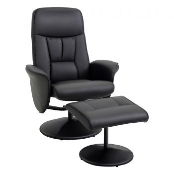 HOMCOM Fotoliu relaxant cu suport pentru picioare fotoliu de relaxare relaxant pivotant 360° și spătar înclinabil pentru TV suportând până la 120 kg material sintetic metal negru | Aosom Romania HOMCOM Fotoliu relaxant cu suport pentru picioare fotoliu de relaxare relaxant pivotant 360° și spătar înclinabil pentru TV suportând până la 120 kg material sintetic metal negru | Aosom Romania