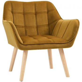 HOMCOM Fotoliu Tapitat, Fotoliu Cu Accente, Design Nordic, Efect De Catifea, până la 120 kg, picioare din lemn de cauciuc, Galben | Aosom Romania HOMCOM Fotoliu Tapitat, Fotoliu Cu Accente, Design Nordic, Efect De Catifea, până la 120 kg, picioare din lemn de cauciuc, Galben | Aosom Romania