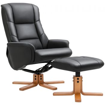 HOMCOM Relaxsessel cu Hocker, Funcție de culcare, Piele ecologică, până la 150 kg, 71 x 84 x 102 cm, Negru | Aosom Romania HOMCOM Relaxsessel cu Hocker, Funcție de culcare, Piele ecologică, până la 150 kg, 71 x 84 x 102 cm, Negru | Aosom Romania