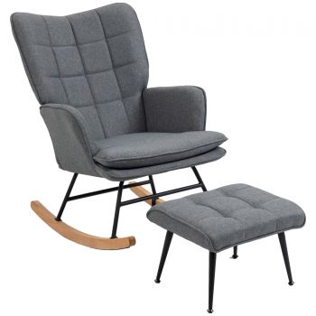 HOMCOM Scaun cu leagăn cu taburet, confortabil, până la 130 kg, aspect de in, 64x89x90cm, Gri | Aosom Romania HOMCOM Scaun cu leagăn cu taburet, confortabil, până la 130 kg, aspect de in, 64x89x90cm, Gri | Aosom Romania