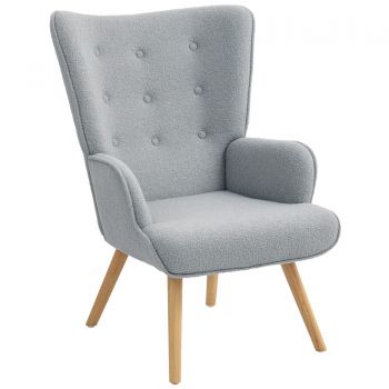 HOMCOM Scaun de salon din material textil bouclette, scaun capitonat și umplut cu picioare din lemn, 71 x 74 x 96 cm, gri deschis | Aosom Romania HOMCOM Scaun de salon din material textil bouclette, scaun capitonat și umplut cu picioare din lemn, 71 x 74 x 96 cm, gri deschis | Aosom Romania