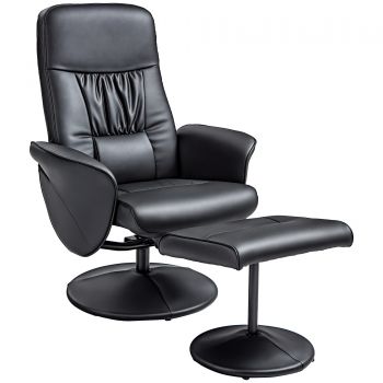 HOMCOM Set de 2 piese Fotoliu cu Taburet Fotoliu de relaxare cu Taburet, reglabil în înălțime, spătar înclinabil, Negru | Aosom Romania HOMCOM Set de 2 piese Fotoliu cu Taburet Fotoliu de relaxare cu Taburet, reglabil în înălțime, spătar înclinabil, Negru | Aosom Romania